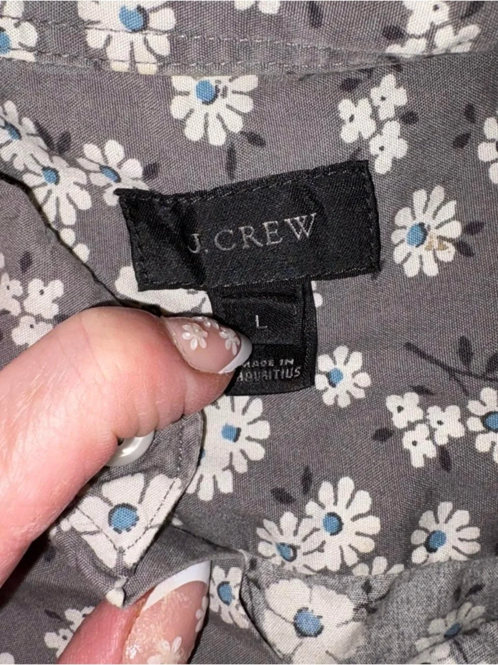 J. Crew Men's Short-Sleeve Floral Button-Down Shirt - Gray & White